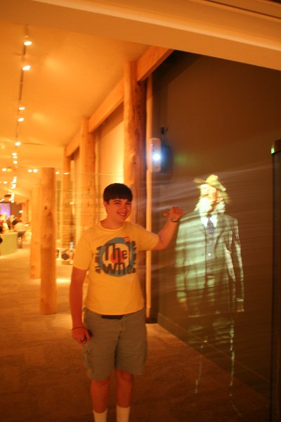 Trip (174).JPG - Kris with a holographic image of Buffalo Bill Cody at the Buffalo Bill Center of the West